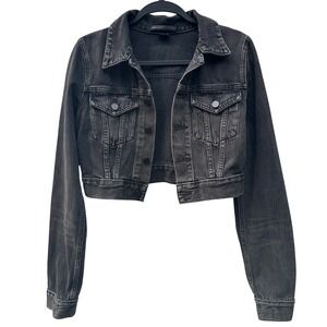 DENIM‎ X ALEXANDER WANG Bare Cropped Black Denim Trucker Jacket Womens XS